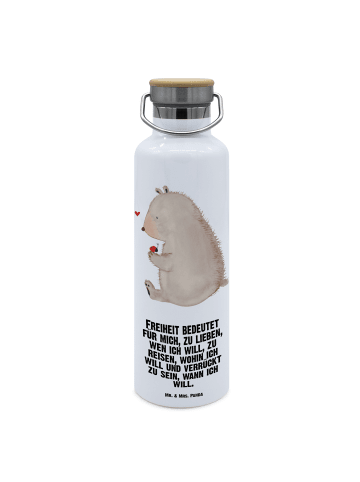 Trinkflasche Bär Marienkäfer mit Spruch in Weiß
