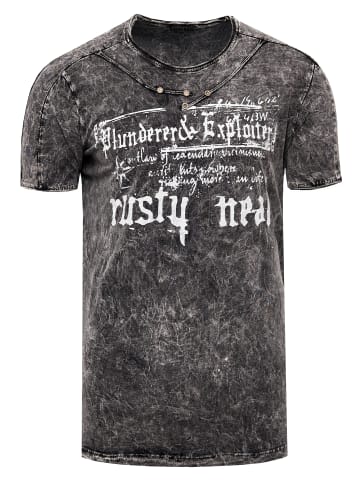 T-Shirt Verwaschen mir Front Print in Schwarz