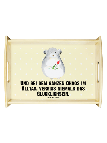 Tablett Chinchilla Blume mit Spruch in Gelb Pastell