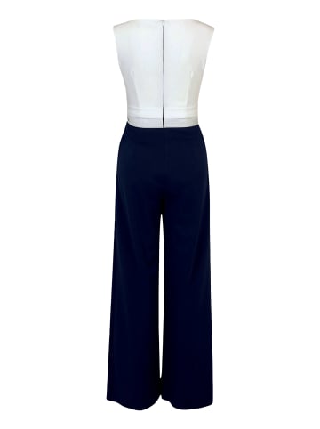 Jumpsuit mit weitem Bein in Dunkelblau/Weiß