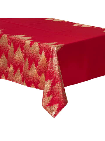 Weihnachtstischdecke mit Weihnachtsbäumen in Rot, 140 x 360 cm