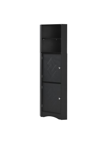Eckschrank in Schwarz 36,5x36,5x155 cm mit 2 Ablagefächern Verstellbarem Boden