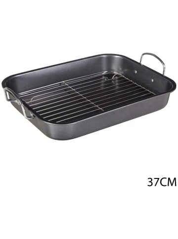 Bratform mit Rost und Griffen, Edelstahl in Schwarz, 37 x 29 x 5,5 cm
