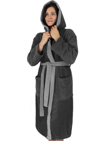 Damen Baumwoll-Bademantel mit Frottee, zweifarbig - OEKO-TEX® 100 in Schwarz/Grau