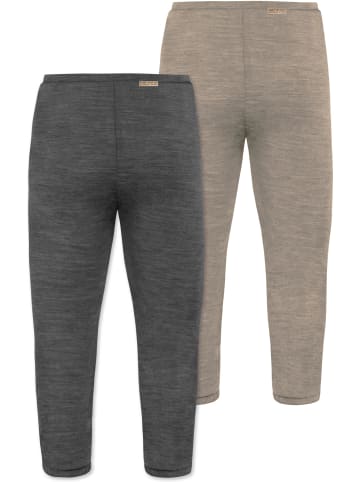 2er Pack Baby Merino Unterhose mit Füßen in Beige/Anthrazit
