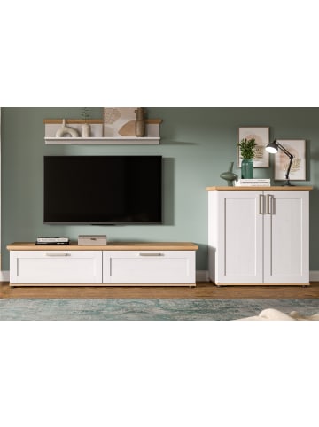 Wohnwand 3-teilig weiß Lärche, Eiche Artisan 260 cm Landhaus