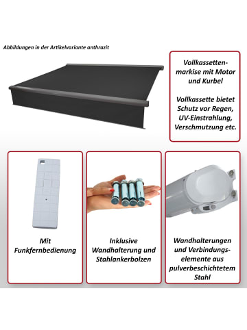 Elektrische Vollkassetten-Markise H124, Polyester anthrazit, anthrazit