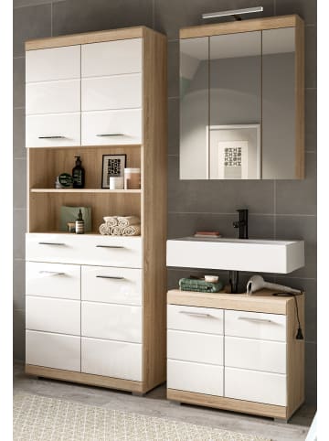 Badmöbel-Set weiß Hochglanz, Sonoma Eiche 149 cm, moderne Badkombination