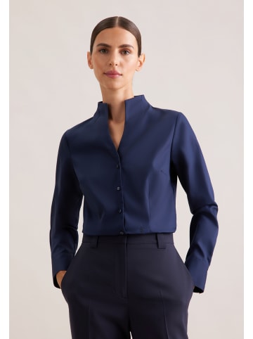 Kelchkragenbluse Slim in Dunkelblau