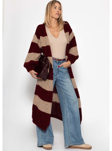 Extra langer Cardigan mit Blockstreifen in Burgundy