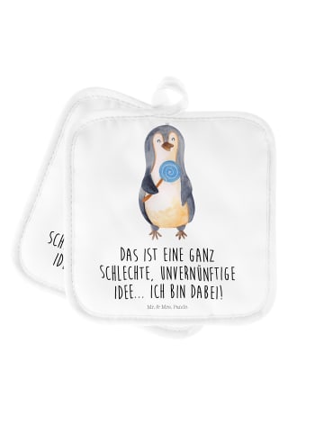 Topflappen Pinguin Lolli mit Spruch in Weiß