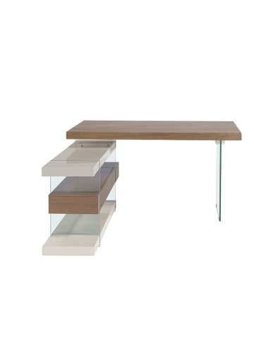 Schreibtisch 3003 in Walnuss / Glas / Grau – (B)140 x (H)75 x (T)127 cm