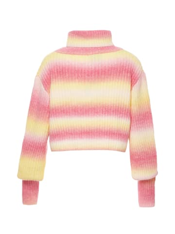 Damen Rollkragenpullover in ROSA GELB MEHRFARBIG