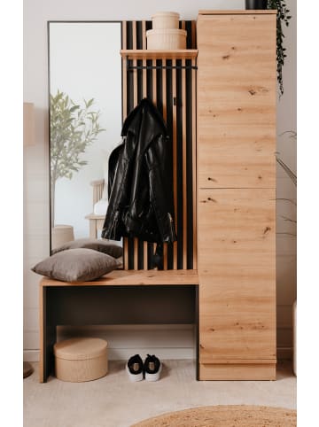 Garderobe Eiche Artisan, grau 122 cm, Kompaktgarderobe mit Spiegel