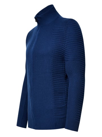 Feinstrick im Biker-Stile Slim Fit Strick-Jacke in Indigo