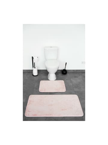 Premium 2 teiliges Bademattenset Waschbar in Rosa-Rose