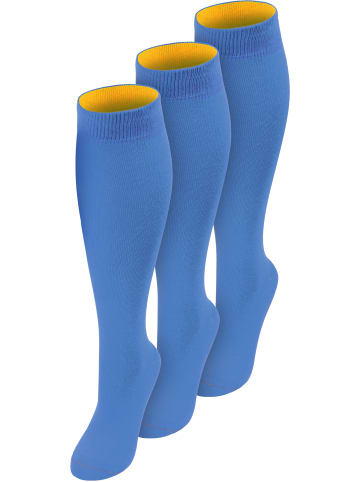 3 Paar Kniestrümpfe mit farbig abgesetztem Bund Bi-Color in Himmelblau/Aprikose