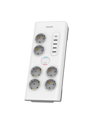 Philips Verlängerungskabel SCHUKO 6 Steckdosen + 5 USB 2 m Weiß 1