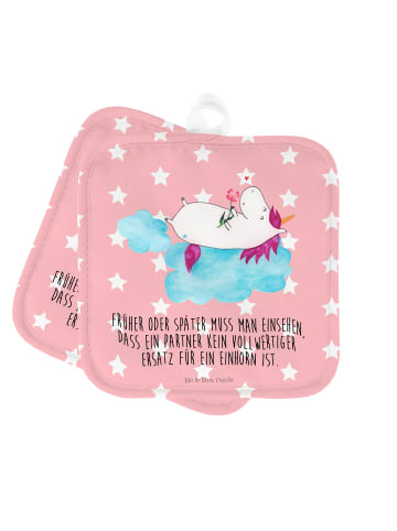 Topflappen Einhorn Verliebt mit Spruch in Rot Pastell