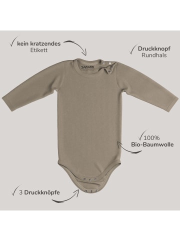Baby Body aus 100% Bio-Baumwolle Druckknopf langarm gerippt Simply Taupe