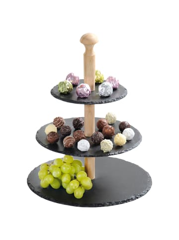 Etagere, 3 Ebenen, Schiefer in Anthrazitfarben, Ø 30 x 34 cm