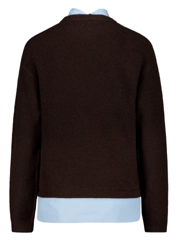 Strickpullover mit Bluseneinsatz in Patch Brown/Blue