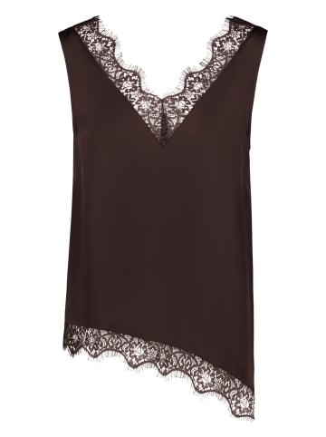 Satin-Bluse mit Spitzeneinsatz in Chocolate Plum