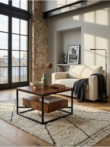 Couchtisch 60x60x40 cm Massivholz / Metall Sofatisch