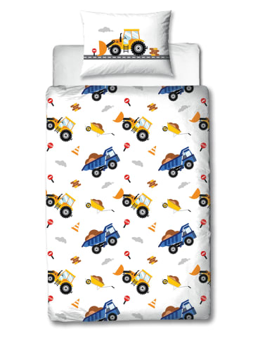 Baby Bettwäsche-Set Biber/Flanell "Bagger" in Weiß