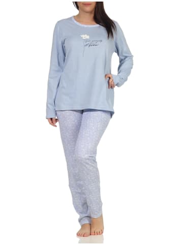 Schlafanzug Pyjama langarm Blümchen Design - 62788 in blau