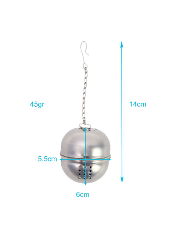 Tee-Ei 2er Set Edelstahl Teesieb mit Kette für losen Tee in Silber