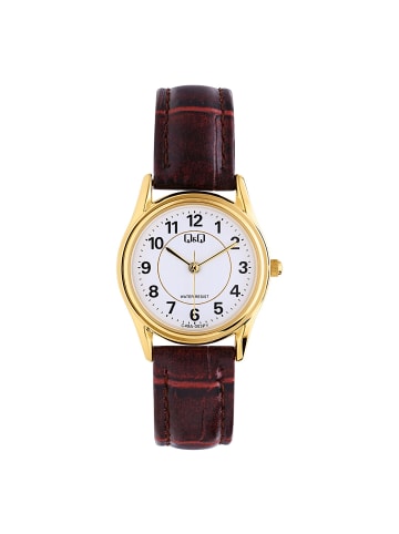 Leder Quarzuhr Q & Q Gold