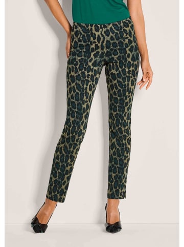 Gerade Jersey-Leggings mit Animal-Print in petrol / schwarz