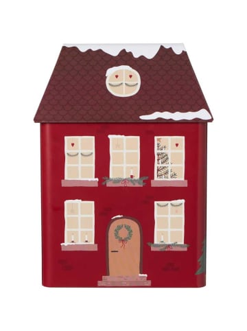 Keksdose WEIHNACHTSHAUS Hausdose Rot mit braunem Dach  25x10x9 cm
