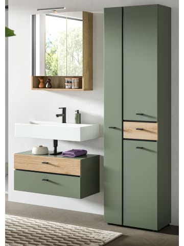 Badmöbel-Set grün, Evoke Eiche 3-teilig 141 cm, Komplettset mit viel Stauraum
