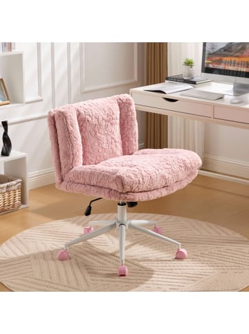 Bürodrehstuhl in Rosa mit Kunstfell und Metallgestell 67 cm Sitzhöhe