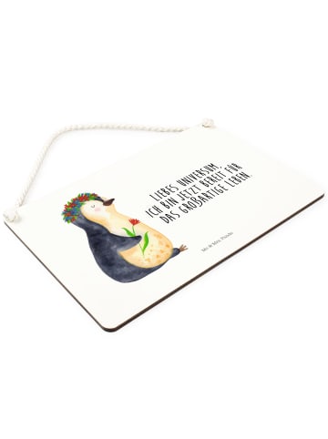 Deko Schild Pinguin Blumen mit Spruch in Weiß