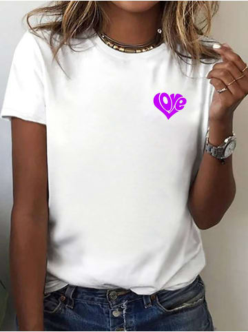 T-Shirt Herz Love WEISS-Lila (kleines Motiv)