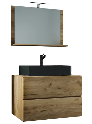 3-tlg Waschtisch Badmöbel Lendas 80 cm M Schublade in Honig-Eiche