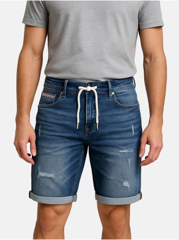 Bermuda Jeans Shorts mit Kordelzug und Umschlag in Dunkelblau