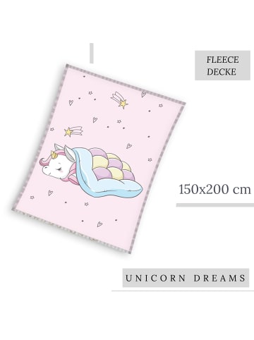 Decke / Fleecedecke "Einhorn / Unicorn" in Rosa