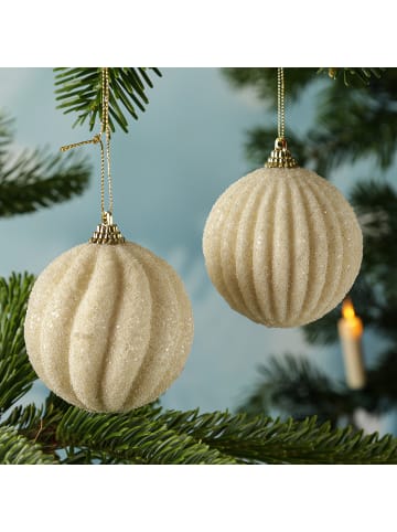 12x Christbaumkugeln Weihnachtskugeln bruchfest 2 Designs D: 8cm creme