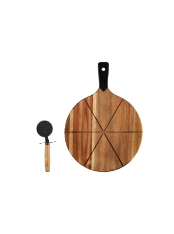 Pizzabrett mit Messer in Braun, 4 x 30,5 x 42,5 cm