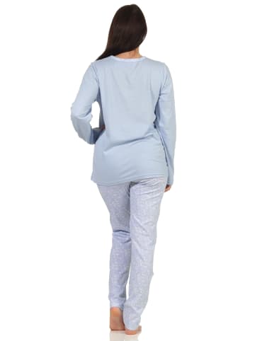 Schlafanzug Pyjama langarm Blümchen Design - 62788 in blau