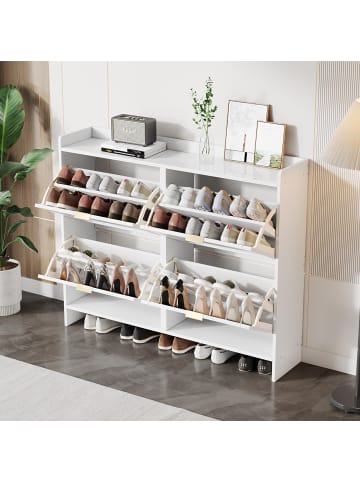 Schuhschrank mit 4 Klappenfächern in Weiß