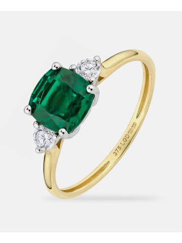 Ring, mit synth. Smaragd, 375 Gelbgold