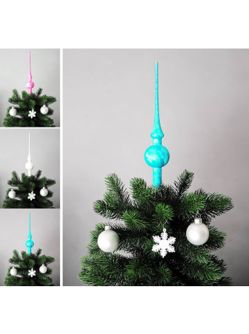 Christbaumspitze Eislack 28cm Glas Matt Emaille in Türkis Eislack