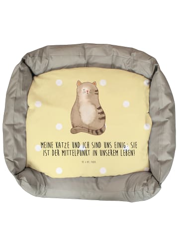 Katzenbett Katze Sitzen mit Spruch in Gelb Pastell