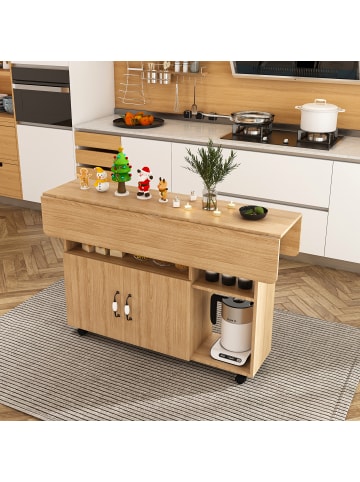 Esstisch in Helle Eiche 110x70x80 cm klappbar mit 5 Ablagen und Rollen