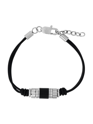 Armband Edelstahl, Leder in silber